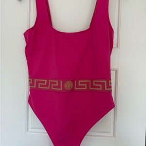 Versace Women’s Fuchsia One-Piece Bathing Suit with Gold Detail
